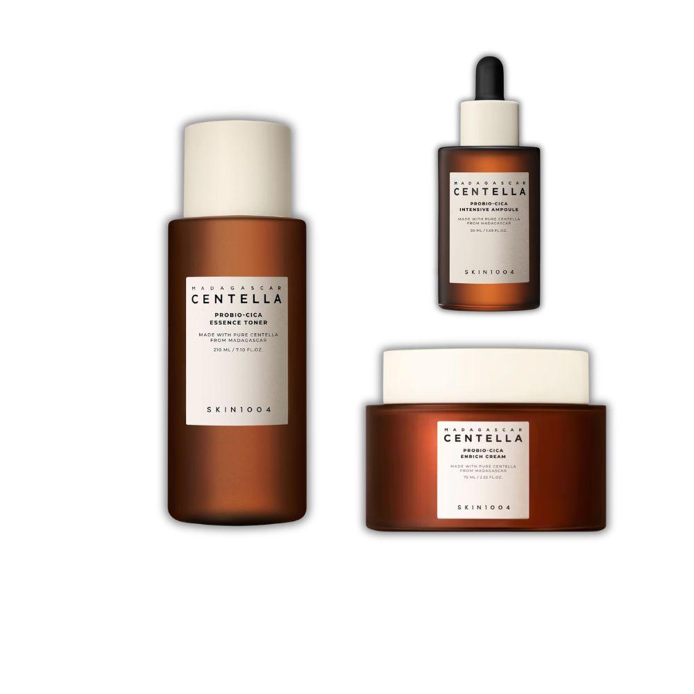 Pack Barrera Cutánea SKIN1004 Madagascar Centella Probio‑Cica | Mascarilla arcilla + Ampoule intensivo + Crema Enrich para calmar, hidratar y reforzar la piel sensible