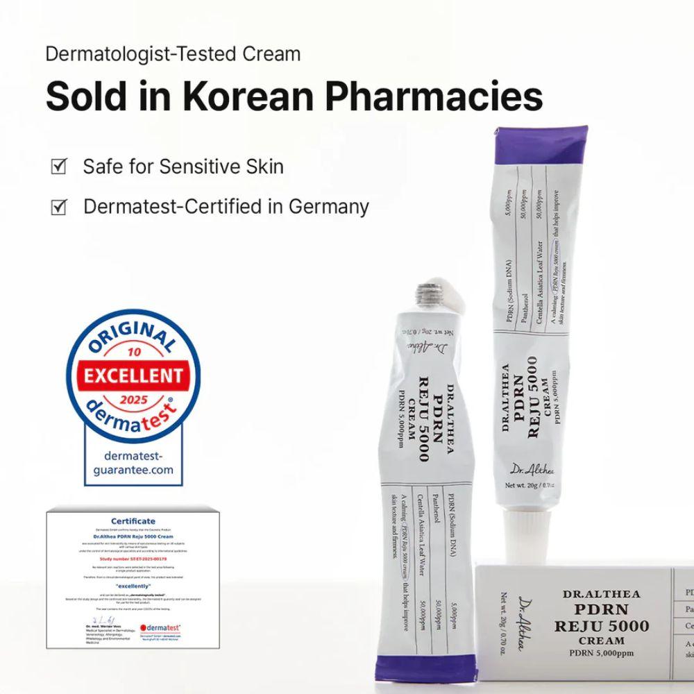 Dr. Althea PDRN Reju 5000 Cream 20 g | Crema ligera con 5000 ppm PDRN, pantenol, centella y triple ácido hialurónico para alivio intensivo y firmeza