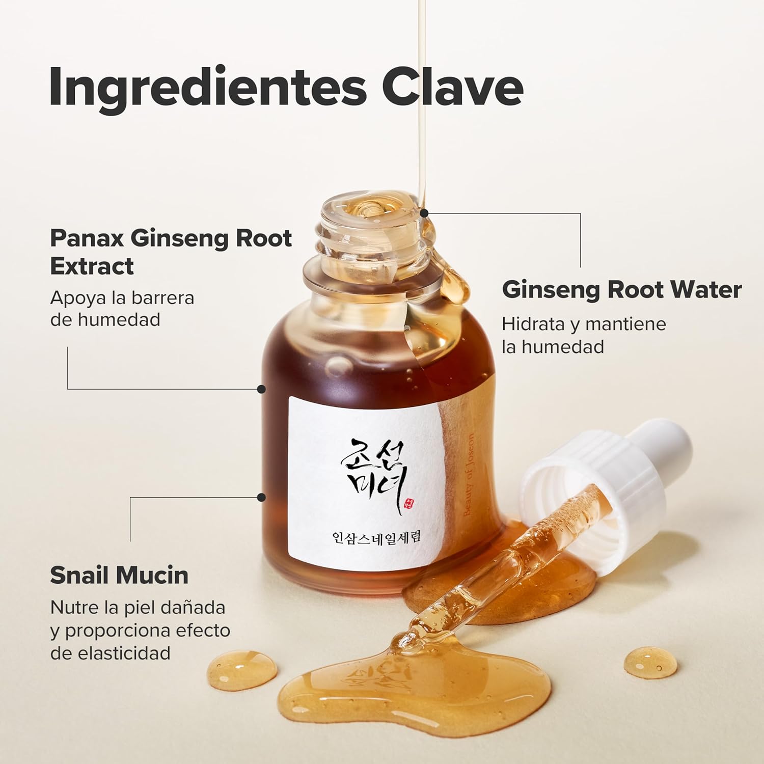 Beauty of Joseon Revive Serum 30 ml con Ginseng y 3% Mucina de Caracol Regenerador y Antiedad para Piel Radiante