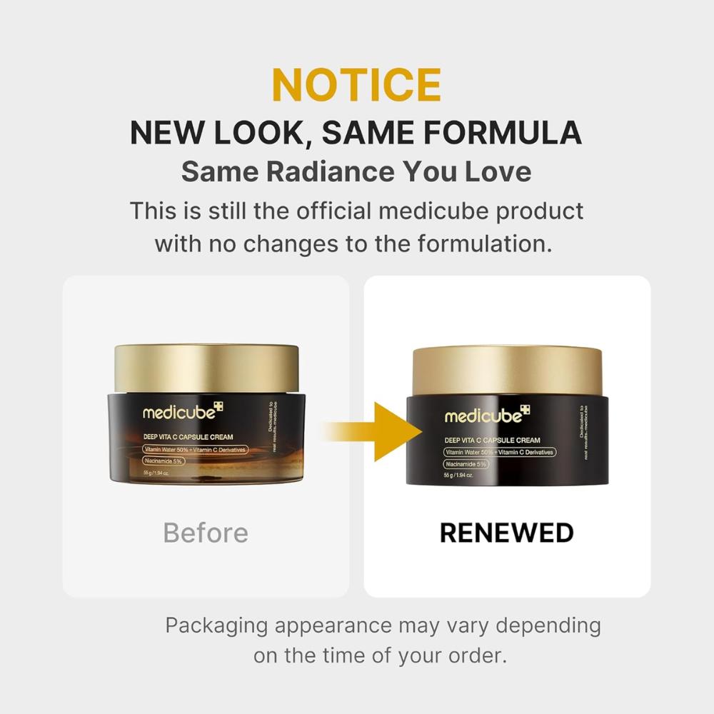 medicube Deep Vita C Golden Capsule Cream 50ml | Hidratante gel con cápsulas de Vitamina C, niacinamida + ácido ferúlico (luminosidad)