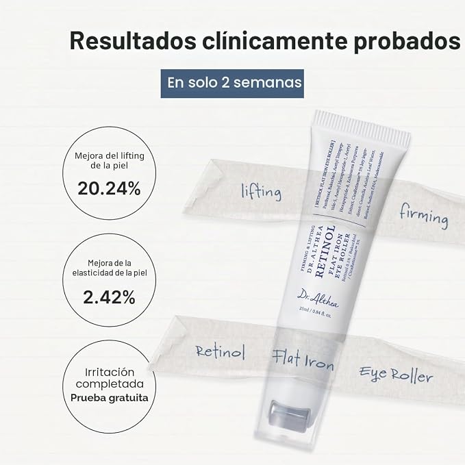 Dr.Althea Retinol Flat Iron Eye Roller | Sérum Antiedad Contorno de Ojos con Retinol 0,1% + Bakuchiol + Centella | Rodillo Gua Sha Integrado | Cosmética Vegana Coreana | 25 ml