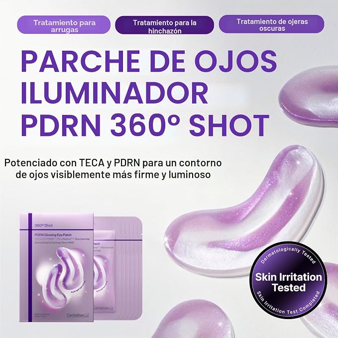 CENTELLIAN 24 360 Shot PDRN Glow Eye Patch | Parches de Ojos con PDRN (ADN de Salmón), Retinol y Glutatión | 5 Tipos de Ácido Hialurónico, Niacinamida, Centella TECA y Cafeína | Antiojeras, Antibolsas y Efecto Glow Instantáneo | 6 Pares (12 ud.)