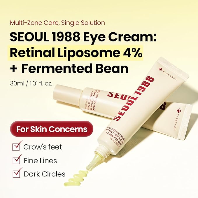 K-SECRET Seoul 1988 Retinal Eye Contour Cream | Contorno de Ojos Antiedad con 4% Retinal Liposoma + Extracto de Judía Fermentada | Niacinamida, Bakuchiol | Ojeras, Arrugas y Patas de Gallo | Cosmética Coreana | 30 ml