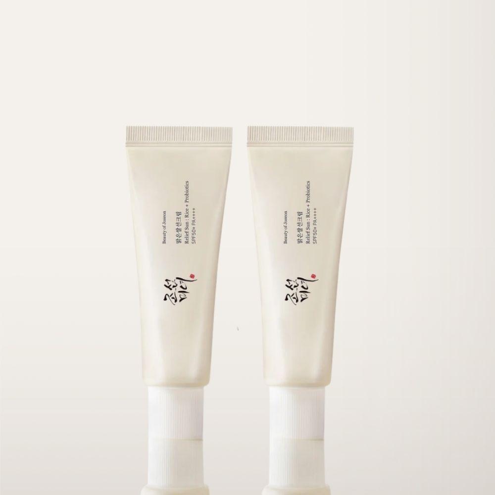 Beauty of Joseon Pack 2 Relief Sun SPF50 50 ml Protector Solar Arroz + Probióticos Ligero e Hidratante Textura Ultraligera y Sin Acabado Graso
