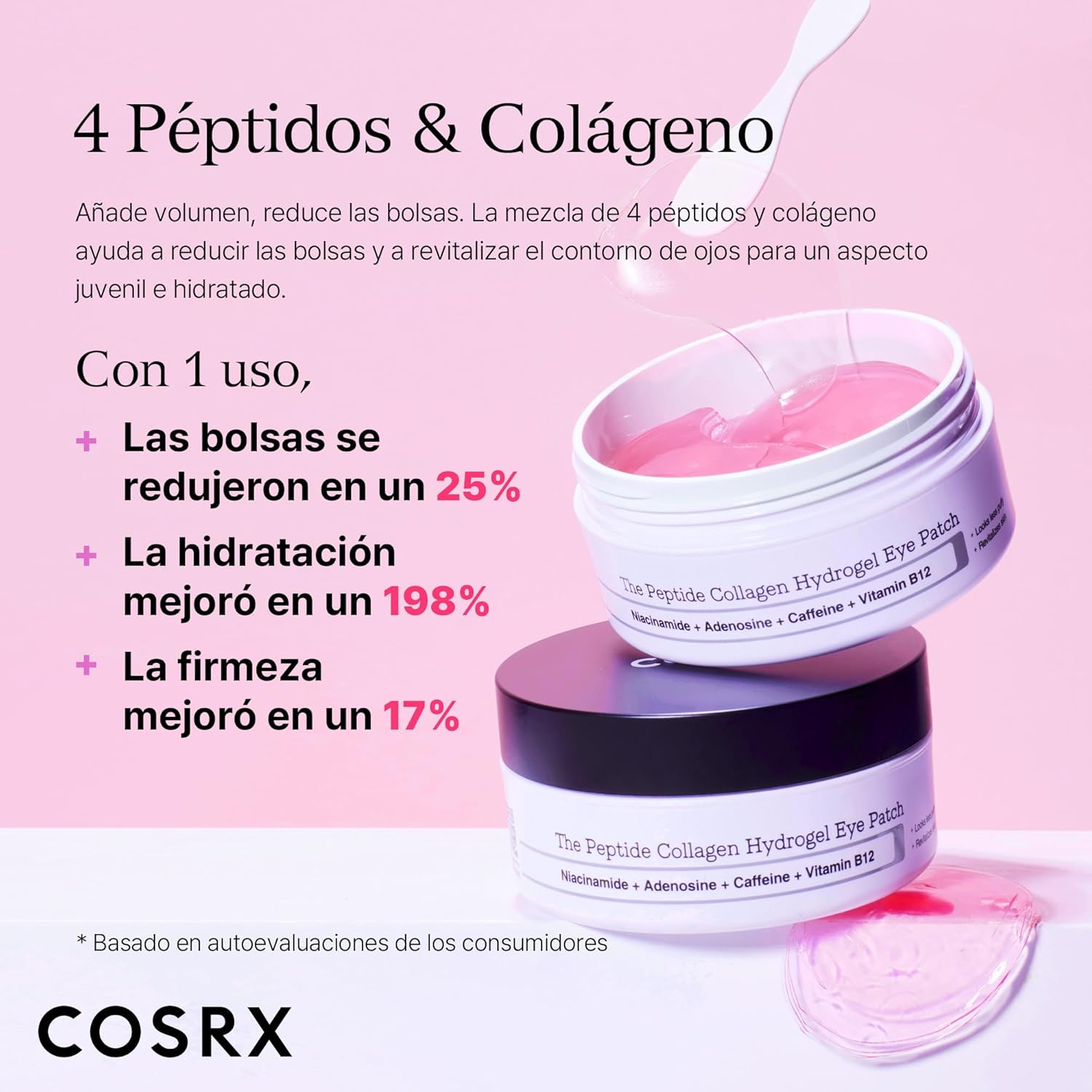 Pack CONTORNO DE OJOS COSRX | Contorno de ojos Advanced Snail Peptide 25 ml + Parches Pink Peptide Collagen (60 uds) para bolsas, ojeras y líneas finas