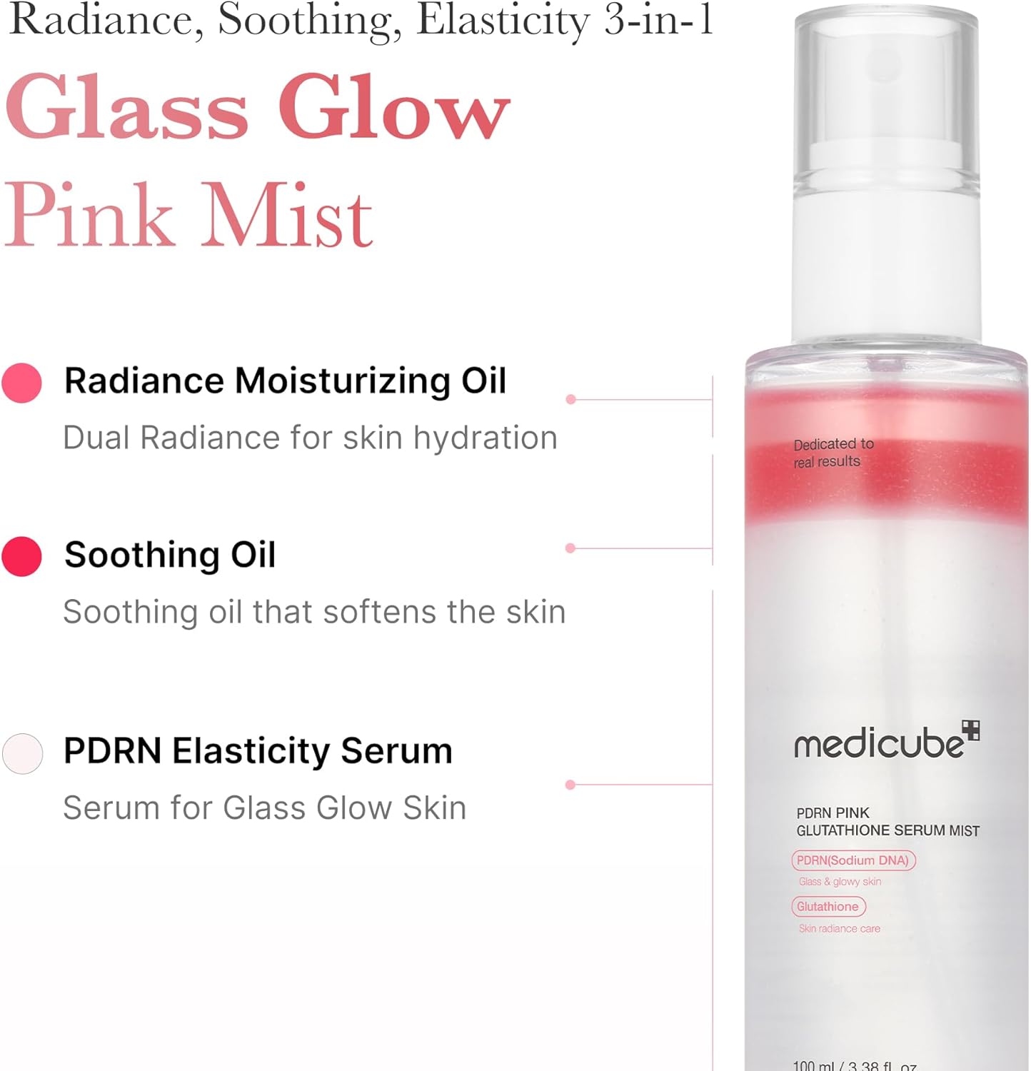 medicube Salmon DNA PDRN Pink Glutathione Spray Serum 100 ml | Bruma sérum hidratante con PDRN, glutathione y niacinamida para luminosidad “glass skin”