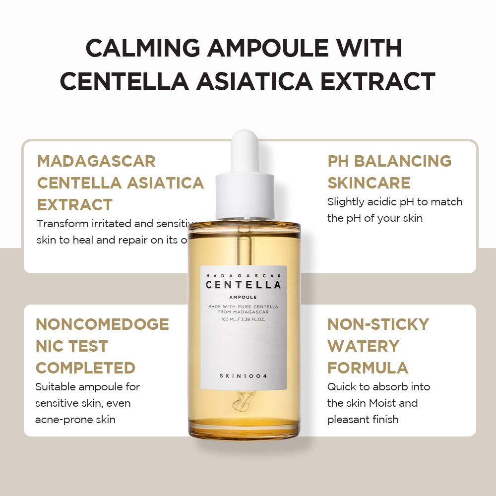 SKIN1004 Madagascar Centella Ampoule Sérum Calmante e Hidratante con 100% Extracto de Centella Asiática de Madagascar Ideal para Pieles Sensibles y con Acné