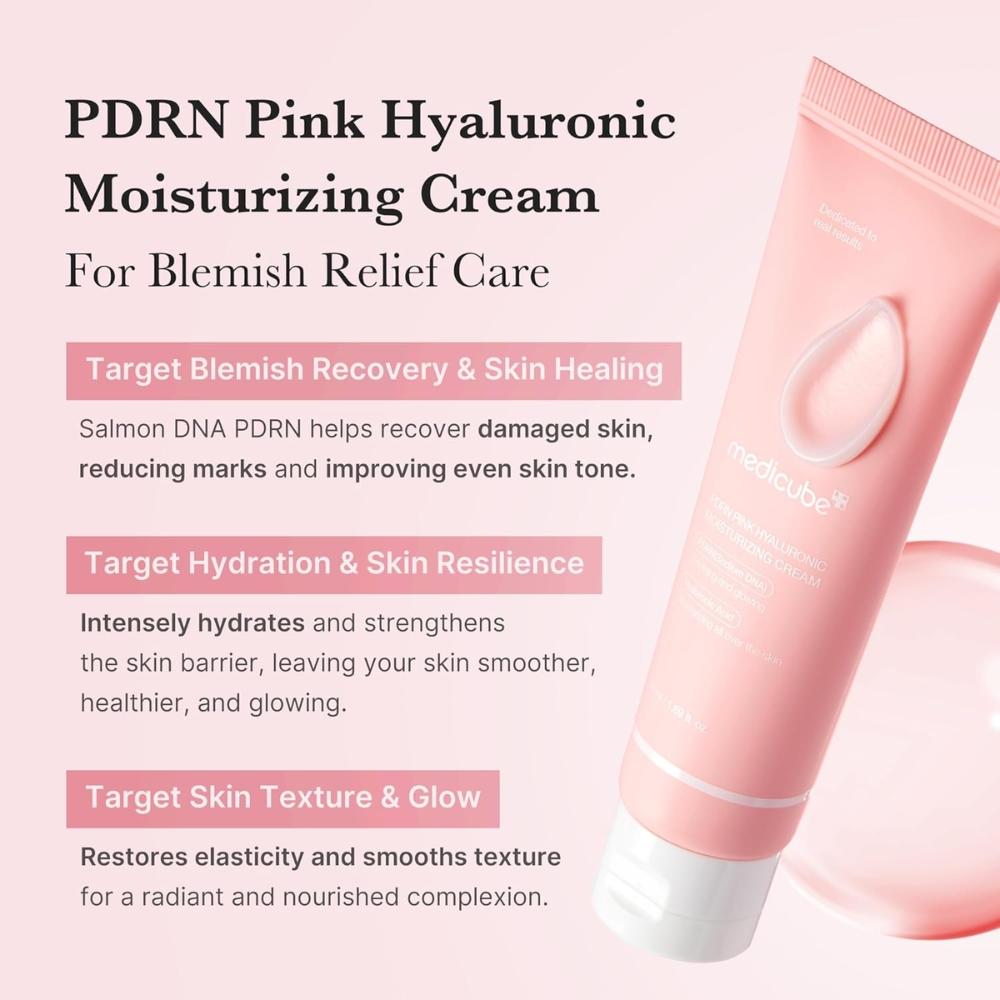 medicube PDRN Pink Hyaluronic Moisturizing Cream 50 ml crema hidratante facial con PDRN (Salmon DNA / Sodium DNA) + complejo de ácidos hialurónicos