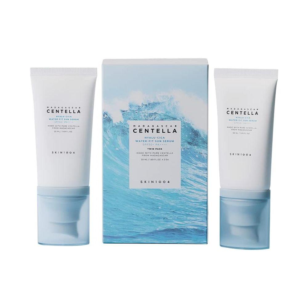 SKIN1004 Madagascar Centella Hyalu‑Cica Water‑Fit Sun Serum Set 2x50 ml | Protector solar coreano SPF50+ tipo sérum, hidratante y calmante para piel sensible sin acabado graso
