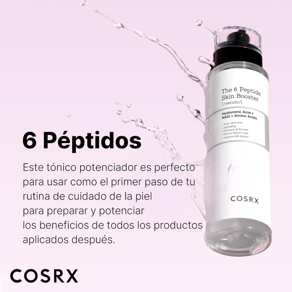 COSRX The 6 Peptide Skin Booster 150 ml, sérum/booster ligero de rápida absorción con complejo de 6 péptidos (Acetyl Hexapeptide‑8, Copper Tripeptide‑1, Palmitoyl Tripeptide‑8, Oligopeptide‑68 y más) + niacinamida + ácido hialurónico