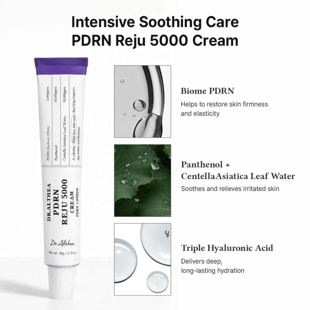 Dr. Althea PDRN Reju 5000 Cream 20 g | Crema ligera con 5000 ppm PDRN, pantenol, centella y triple ácido hialurónico para alivio intensivo y firmeza