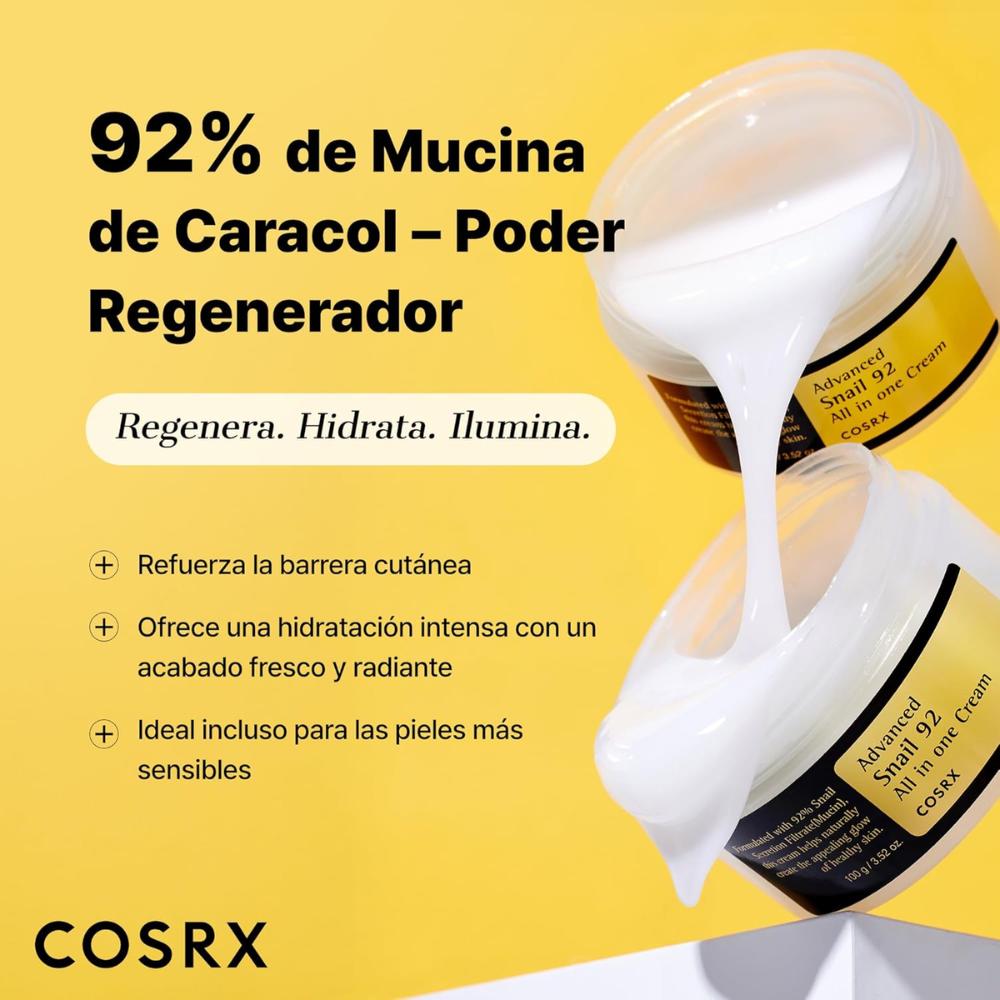 COSRX Advanced Snail 92 All In One Cream 100 g, crema facial coreana con 92% Snail Secretion Filtrate (mucina de caracol filtrada)
