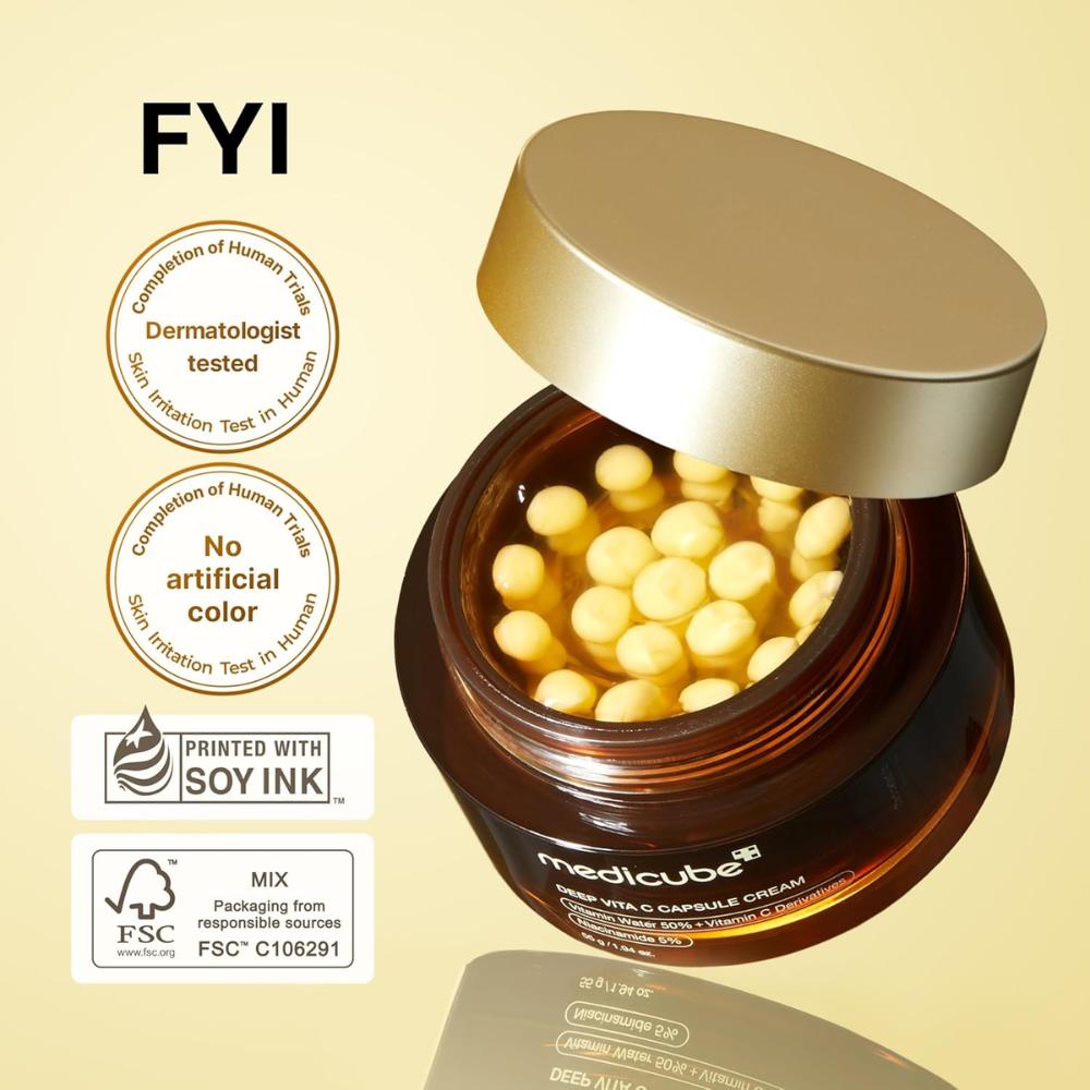 medicube Deep Vita C Golden Capsule Cream 50ml | Hidratante gel con cápsulas de Vitamina C, niacinamida + ácido ferúlico (luminosidad)