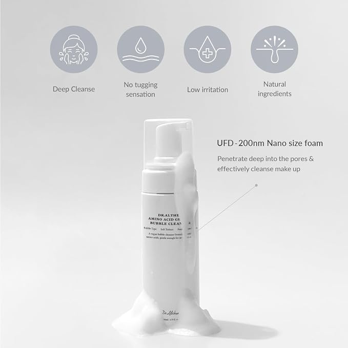 Dr.Althea Amino Acid Gentle Bubble Cleanser | Limpiador Facial Espuma con 17 Aminoácidos + Ceramidas + Ácido Hialurónico | pH Bajo | Piel Seca, Sensible y Acneica | Vegano Coreano | 140 ml