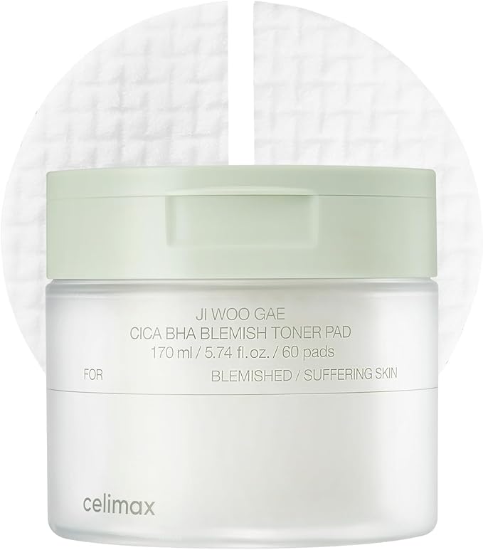 Celimax Ji.Woo.Gae CICA BHA Blemish Toner Pad | Exfoliación Suave con BHA PHA LHA + Centella Asiática + Hepta Cne Complex | Anti-Acné y Poros | 60 Pads