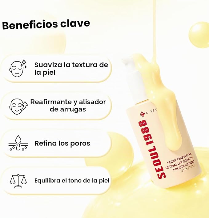 K-SECRET Seoul 1988 Retinal Liposome Serum 2% + Ginseng Negro 58% | Antiedad Intensivo con Bakuchiol, Niacinamida y Péptidos | Sin Fragancia | Cosmética Coreana | 30 ml