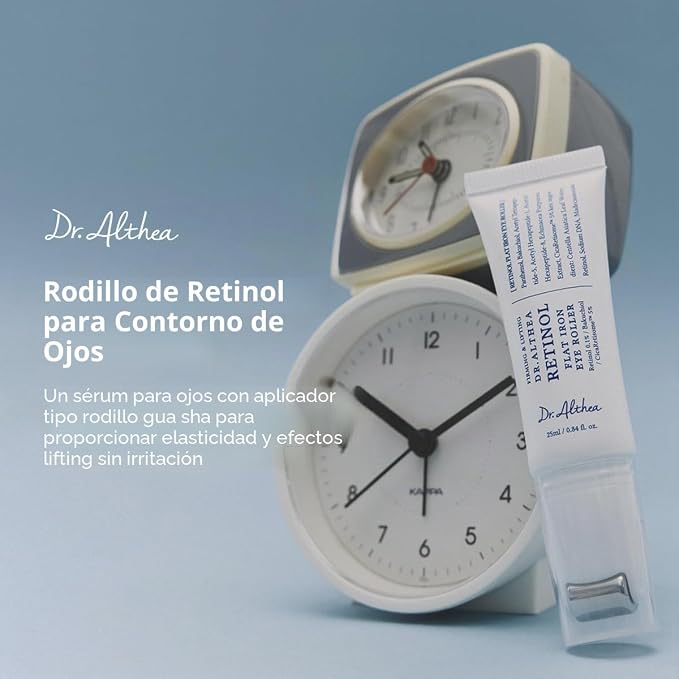 Dr.Althea Retinol Flat Iron Eye Roller | Sérum Antiedad Contorno de Ojos con Retinol 0,1% + Bakuchiol + Centella | Rodillo Gua Sha Integrado | Cosmética Vegana Coreana | 25 ml
