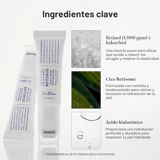 Dr.Althea Retinol Flat Iron Eye Roller | Sérum Antiedad Contorno de Ojos con Retinol 0,1% + Bakuchiol + Centella | Rodillo Gua Sha Integrado | Cosmética Vegana Coreana | 25 ml