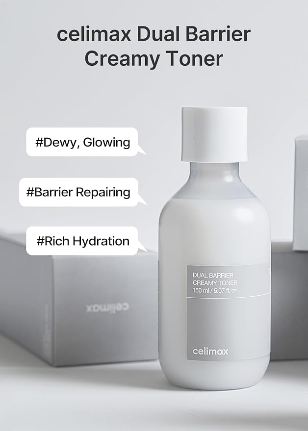 Celimax Double Barrier Creamy Toner con Ceramidas y Péptidos | Tónico Hidratante Facial | Sin Alcohol | Piel Sensible | 150ml