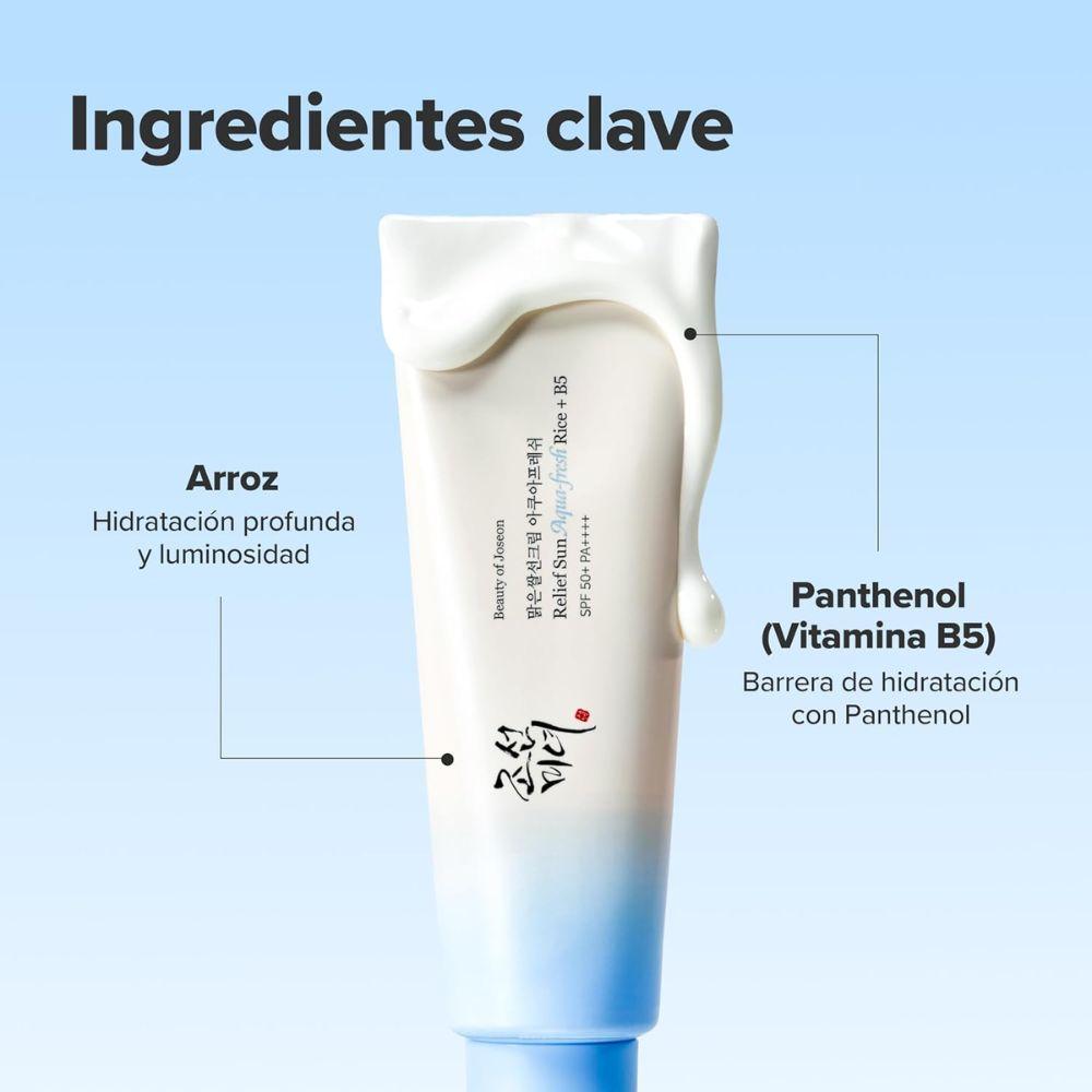 Beauty of Joseon Pack 2 Relief Sun Aqua‑Fresh Rice + B5 SPF50+ PA++++ protector solar facial - con agua de semilla de arroz y Vitamina B5- cruelty free; Entrega 24h