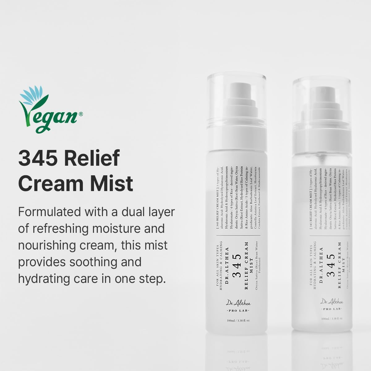 Dr.Althea 345 Relief Cream Mist 100 ml | Bruma facial hidratante bifásica con agua de salvado de arroz y centella para piel sensible