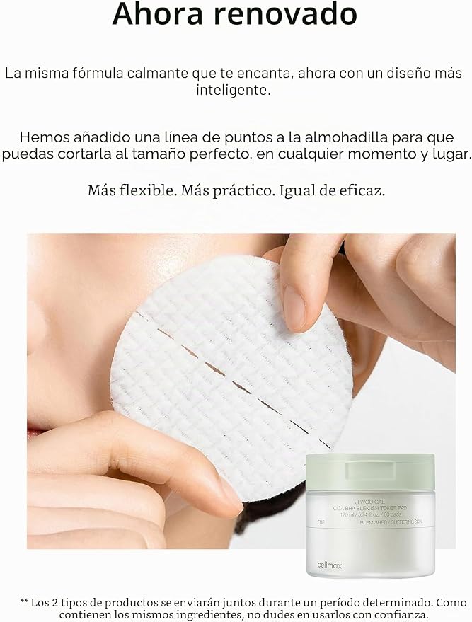 Celimax Ji.Woo.Gae CICA BHA Blemish Toner Pad | Exfoliación Suave con BHA PHA LHA + Centella Asiática + Hepta Cne Complex | Anti-Acné y Poros | 60 Pads