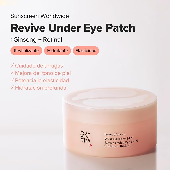 Beauty of Joseon Revive Under Eye Patch | Parches para Ojos con Ginseng y Retinal | Colágeno, Adenosina, Péptidos, Ceramida y Bakuchiol | Antibolsas, Ojeras y Arrugas | Todo Tipo de Piel | 60 unidades