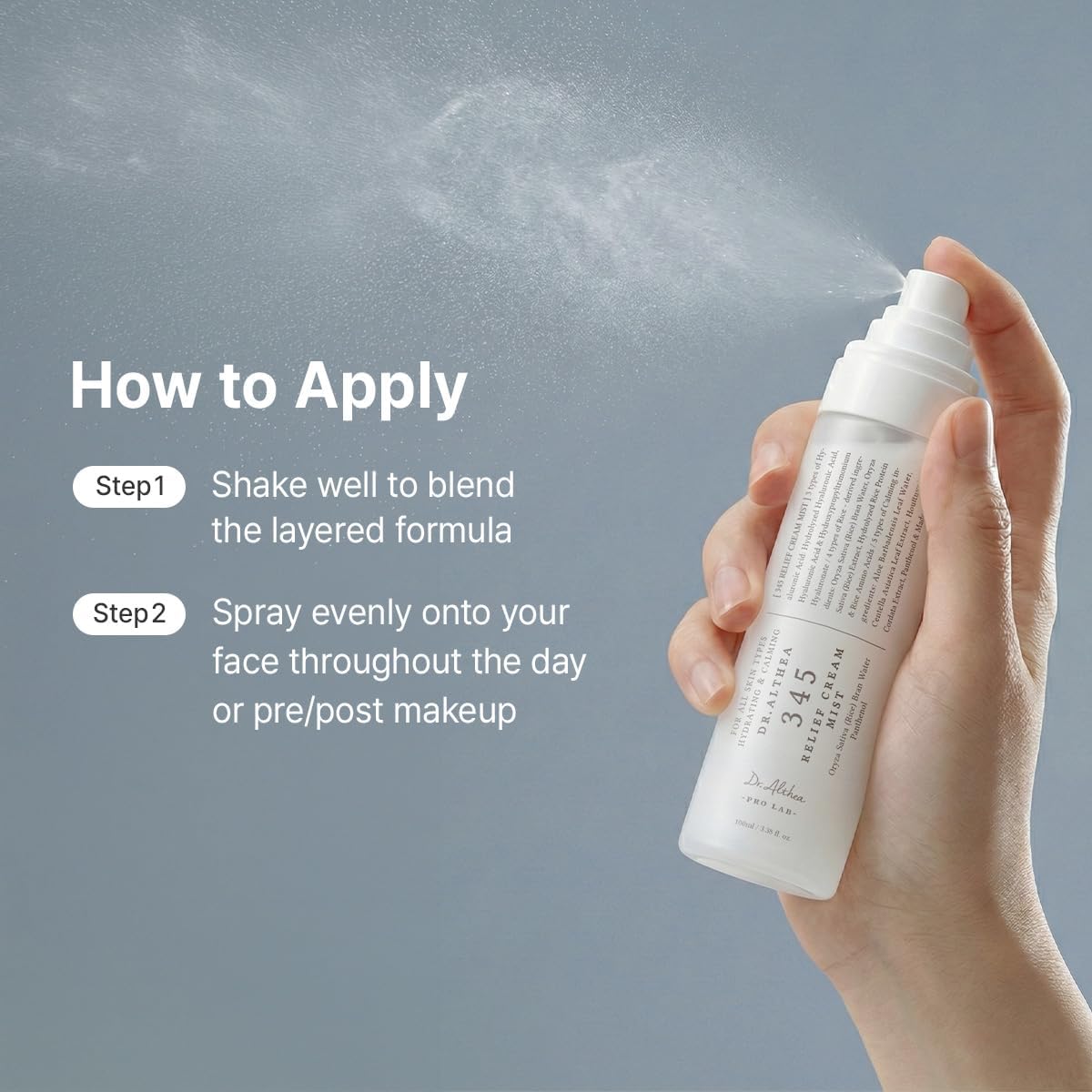 Dr.Althea 345 Relief Cream Mist 100 ml | Bruma facial hidratante bifásica con agua de salvado de arroz y centella para piel sensible