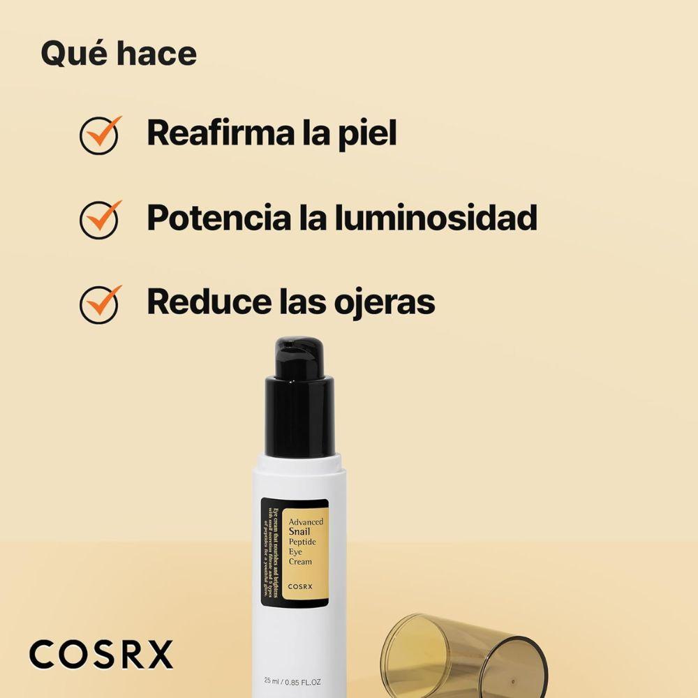 Pack CONTORNO DE OJOS COSRX | Contorno de ojos Advanced Snail Peptide 25 ml + Parches Pink Peptide Collagen (60 uds) para bolsas, ojeras y líneas finas