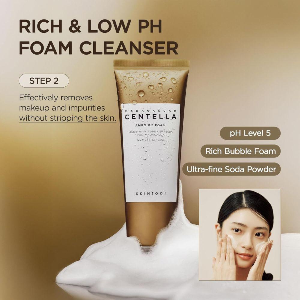 SKIN1004 Madagascar Centella Ampoule Foam 125 ml | Limpiador facial suave con centella asiática y pH 5.0 | Limpieza profunda, calmante e ideal como segundo paso de la doble limpieza