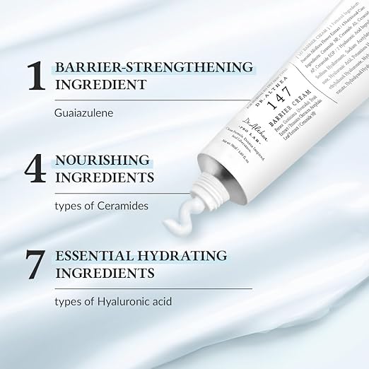 Dr. Althea 147 Barrier Cream 50 ml Crema Barrera Azulene con 4 Ceramidas y 7 Tipos de Ácido Hialurónico Vegana Reparadora e Hidratante para Piel Seca y Sensible
