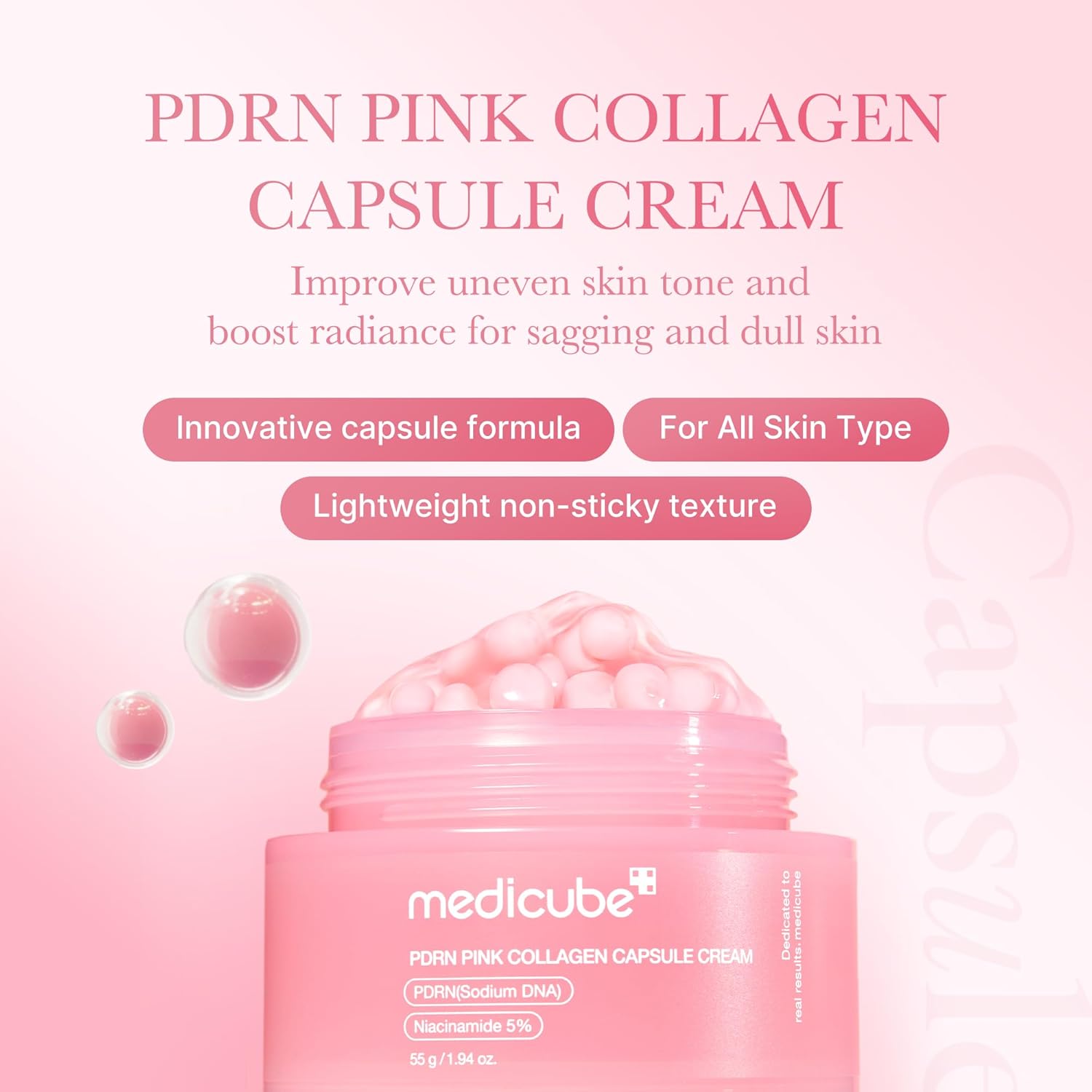 medicube Salmon DNA PDRN Capsule Cream 55 g | Crema hidratante ligera con PDRN y niacinamida para tono desigual e hidratación luminosa