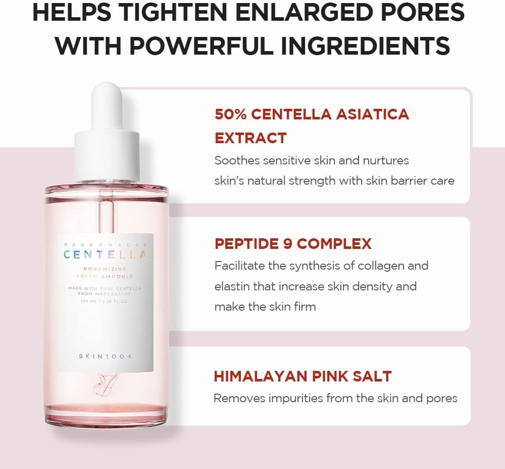 SKIN1004 Madagascar Centella Poremizing Fresh Ampoule con Extracto de Centella Asiática y Sal Rosa del Himalaya Minimiza Poros Controla Sebo y Calma la Piel Apto para Piel Grasa y Mixta