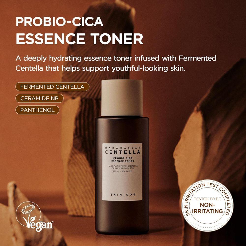 SKIN1004 Madagascar Centella Probio‑Cica Essence Toner 210 ml | Tónico‑esencia coreano con centella fermentada, ácido hialurónico y ceramidas para hidratar y calmar piel sensible