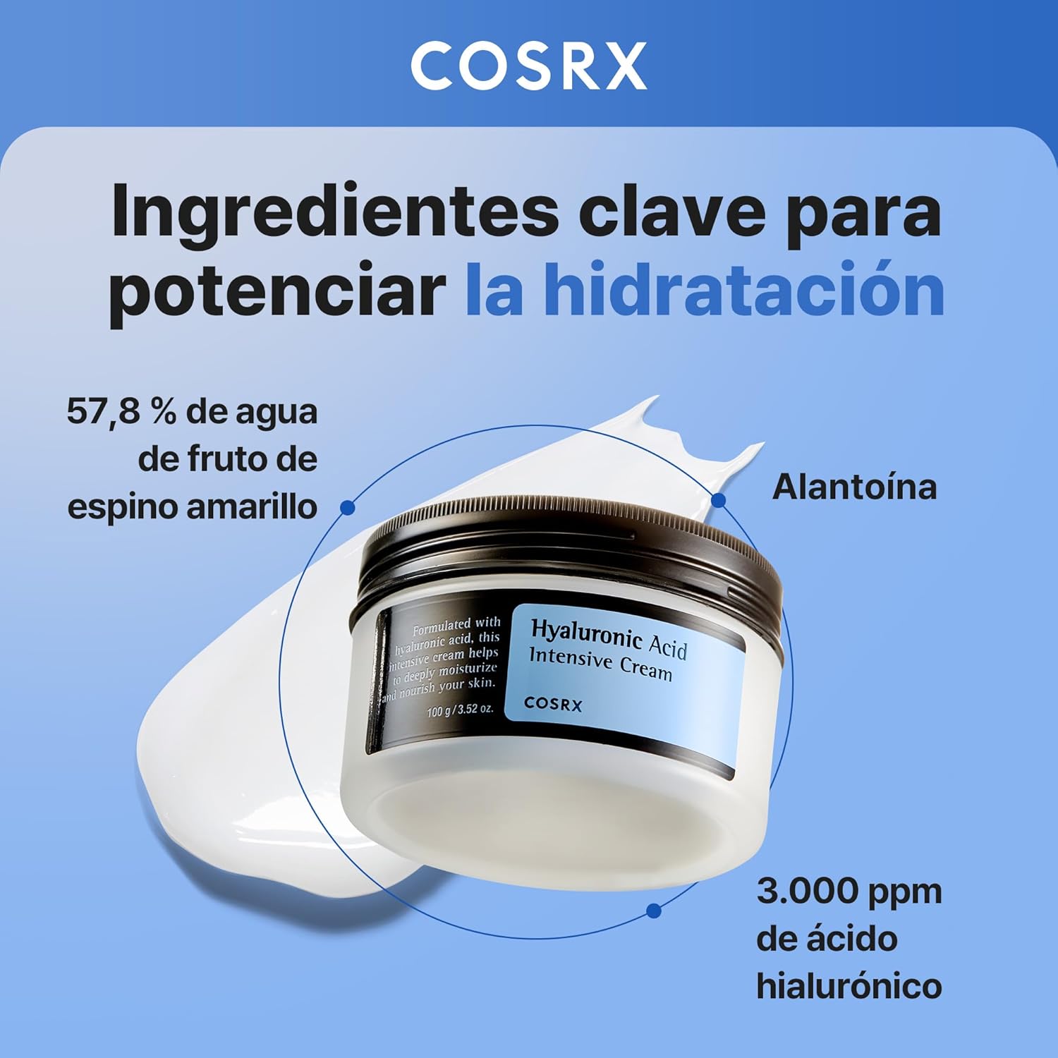 COSRX Hyaluronic Acid Intensive Cream 100 ml | Crema facial intensiva con ácido hialurónico, hidratación profunda y confort para piel seca y deshidratada