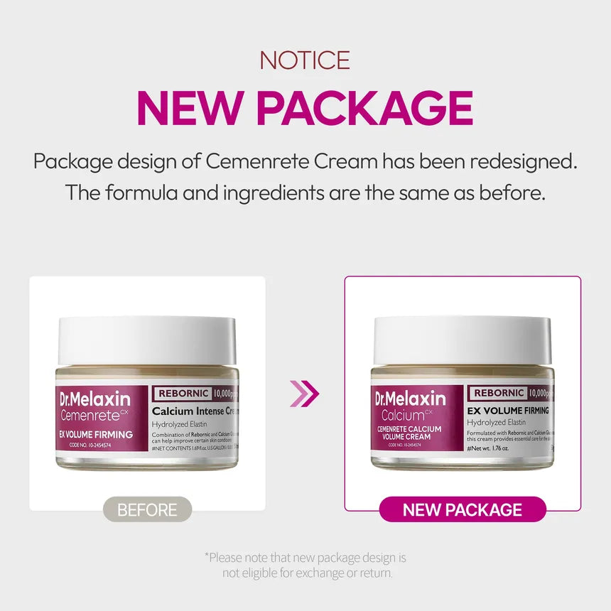Dr. Melaxin Cemenrete Calcium Volume Cream | Crema Antiedad con REBORNIC · Calcio Ionizado 10.000 PPM + Ácido Hialurónico Triple + Colágeno + Elastina + Manteca de Karité + Aceite de Macadamia | Firmeza · Volumen · Elasticidad