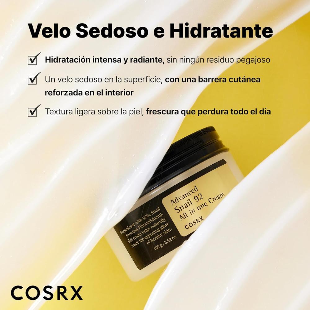 COSRX Advanced Snail 92 All In One Cream 100 g, crema facial coreana con 92% Snail Secretion Filtrate (mucina de caracol filtrada)