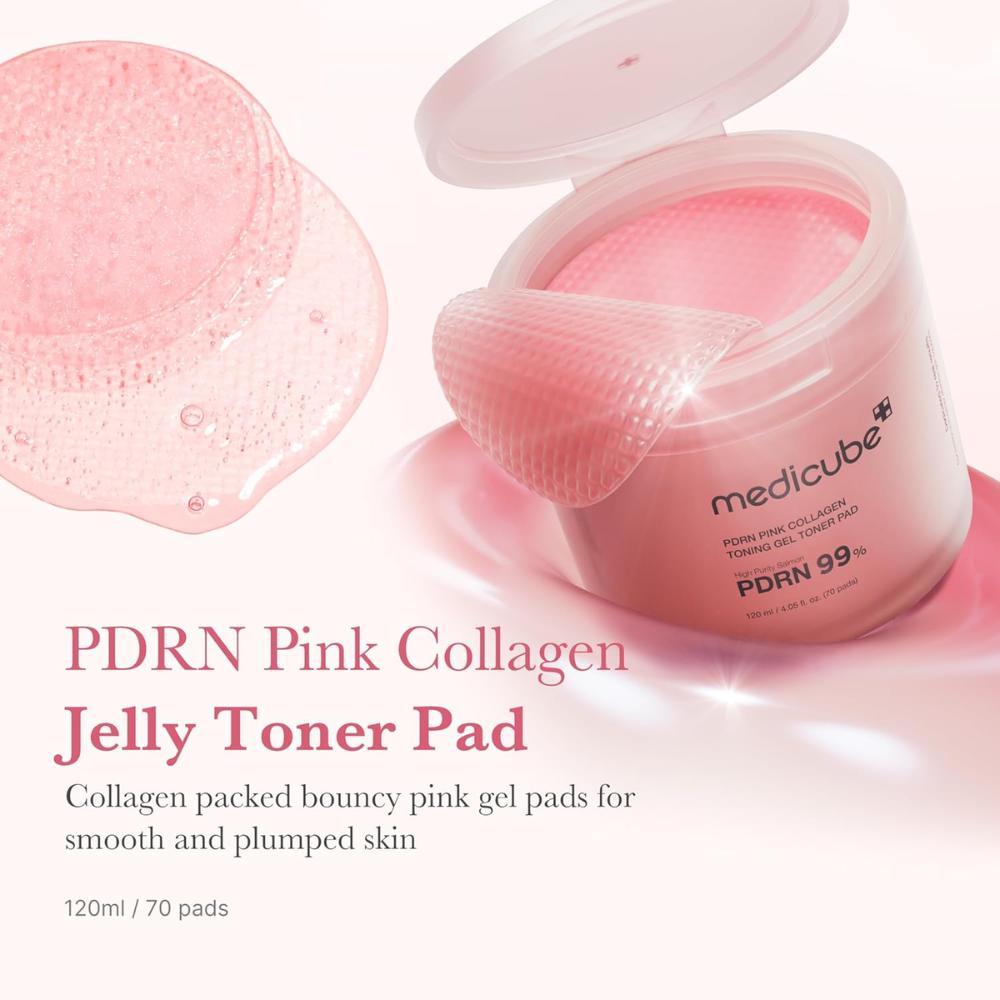 medicube PDRN Pink Collagen Toning Gel Toner Pad 70 pads | PDRN (Sodium DNA) + Colágeno + Niacinamida + Centella + Madecassoside + Retinol + LHA