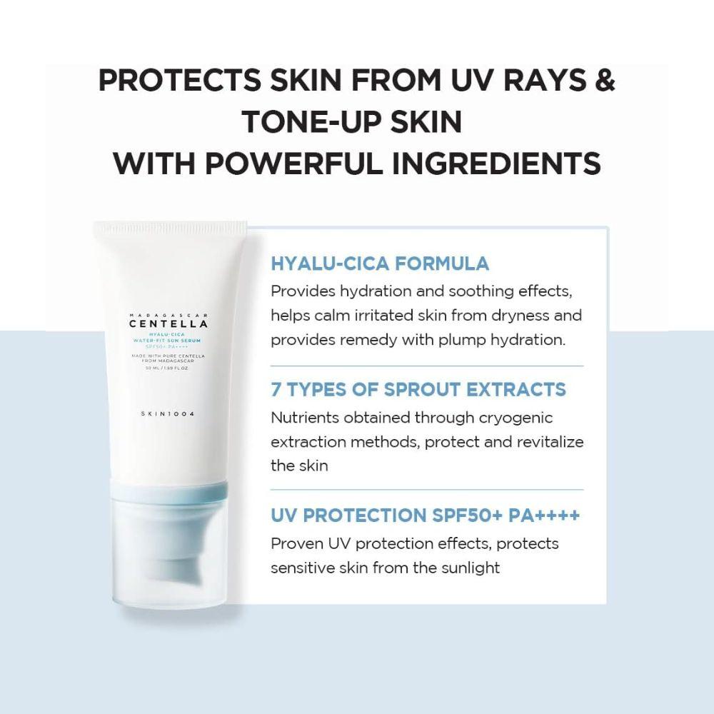 SKIN1004 Madagascar Centella Hyalu‑Cica Water‑Fit Sun Serum Set 2x50 ml | Protector solar coreano SPF50+ tipo sérum, hidratante y calmante para piel sensible sin acabado graso