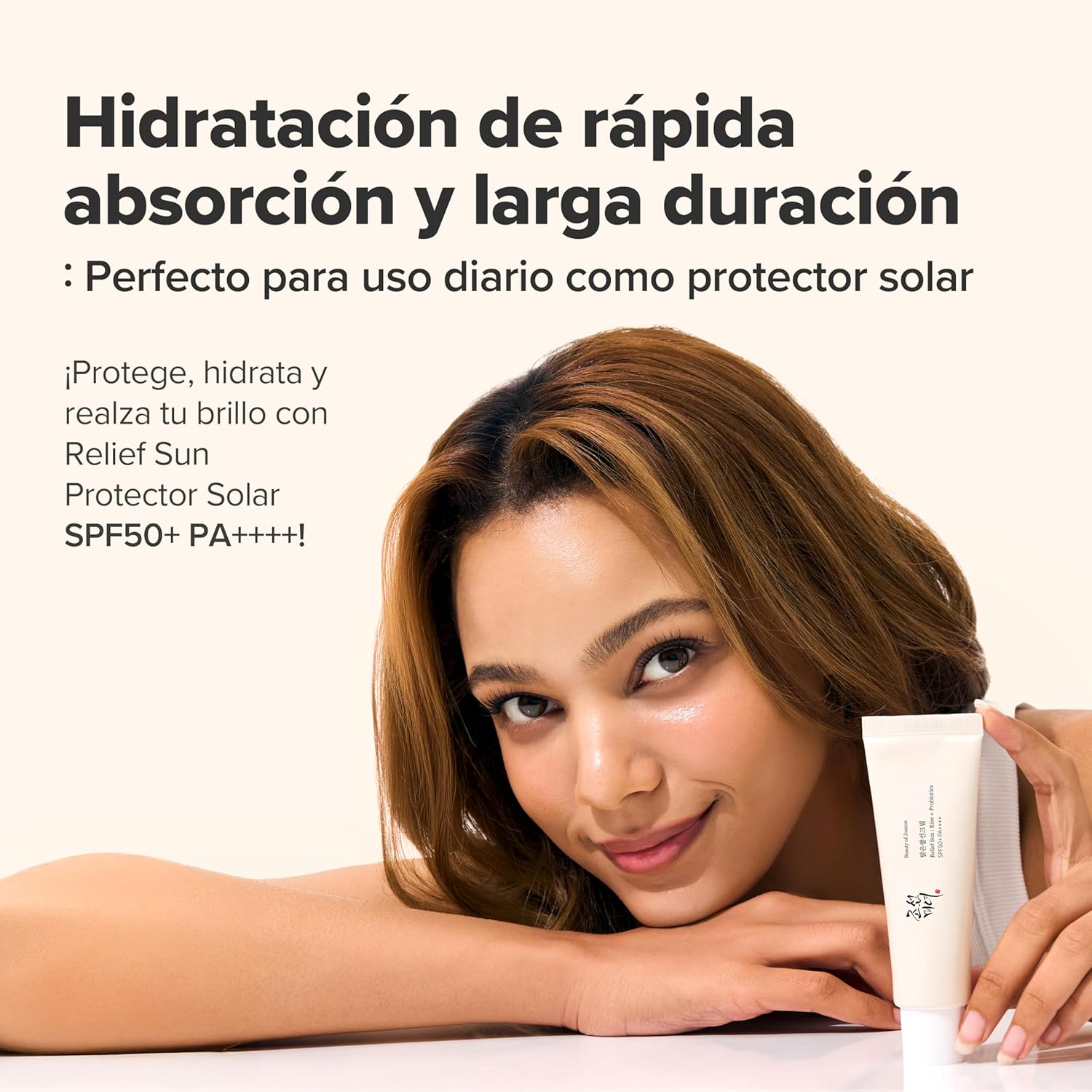 Beauty of Joseon Relief Sun SPF50 50 ml Protector Solar Arroz + Probióticos Ligero e Hidratante Textura Ultraligera y Sin Acabado Graso