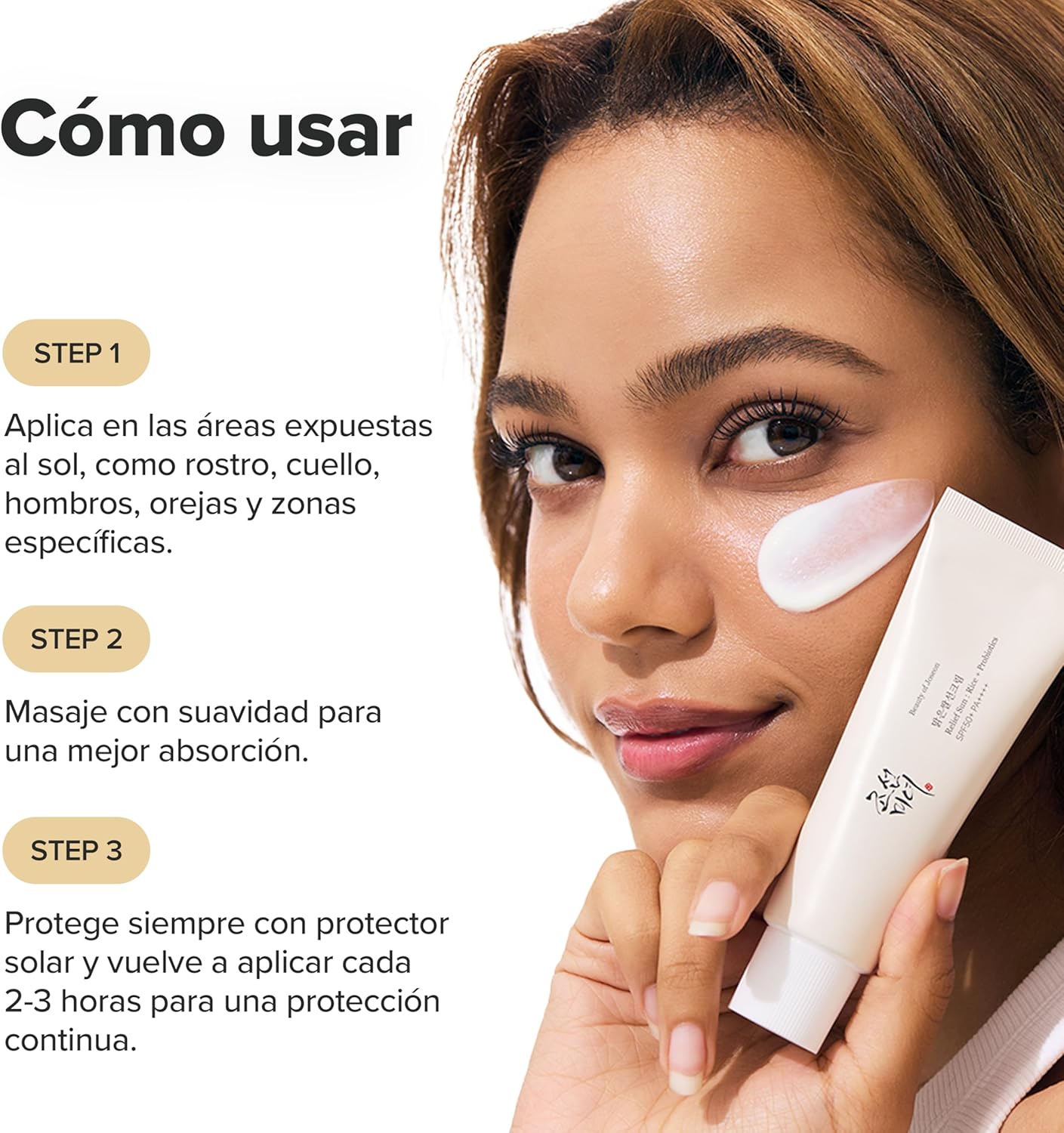 Beauty of Joseon Relief Sun SPF50 50 ml Protector Solar Arroz + Probióticos Ligero e Hidratante Textura Ultraligera y Sin Acabado Graso