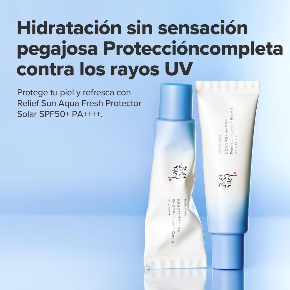 Beauty of Joseon Relief Sun Aqua‑Fresh Rice + B5 SPF50+ PA++++ protector solar facial - con agua de semilla de arroz y Vitamina B5- cruelty free; Entrega 24h