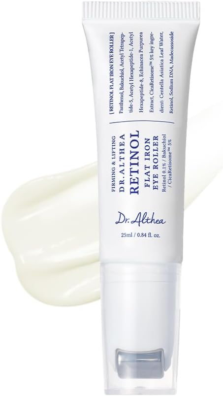 Dr.Althea Retinol Flat Iron Eye Roller | Sérum Antiedad Contorno de Ojos con Retinol 0,1% + Bakuchiol + Centella | Rodillo Gua Sha Integrado | Cosmética Vegana Coreana | 25 ml